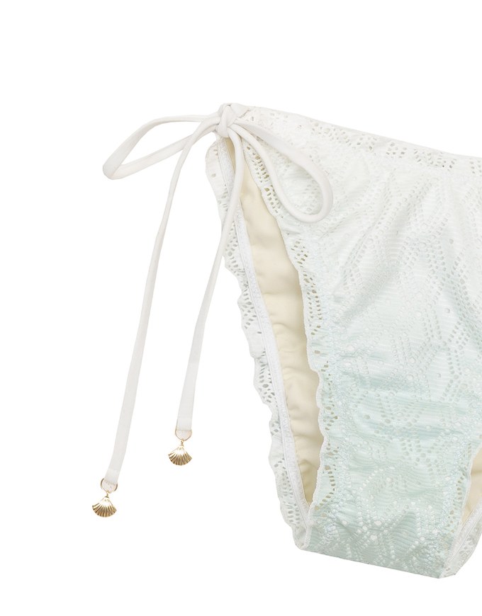Shell Charm Pastel Lace Ruffle Trim Bikini Bottoms with Ombre Gradient Effect