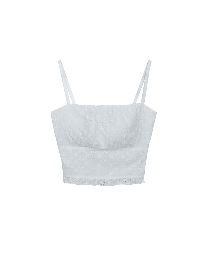 Lace TOP Embroidered Shirred Detail Spaghetti Strap Bra Padded ( With Padding)