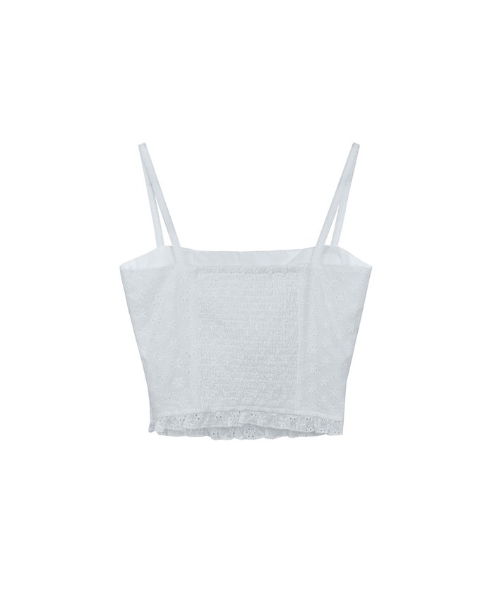 Lace TOP Embroidered Shirred Detail Spaghetti Strap Bra Padded ( With Padding)