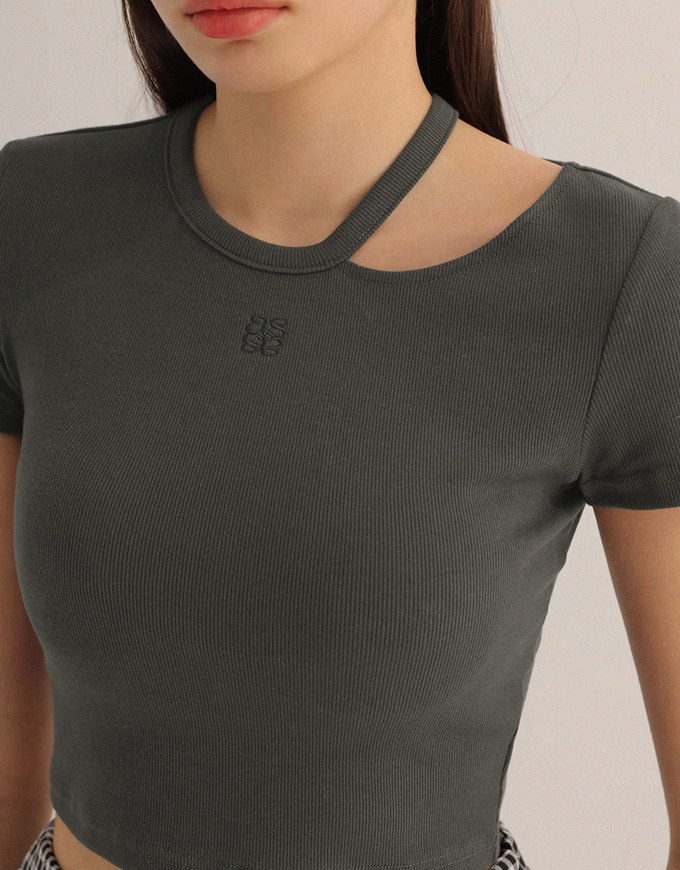 Air Space Logo Embroidered Cut Out Ribbed Top