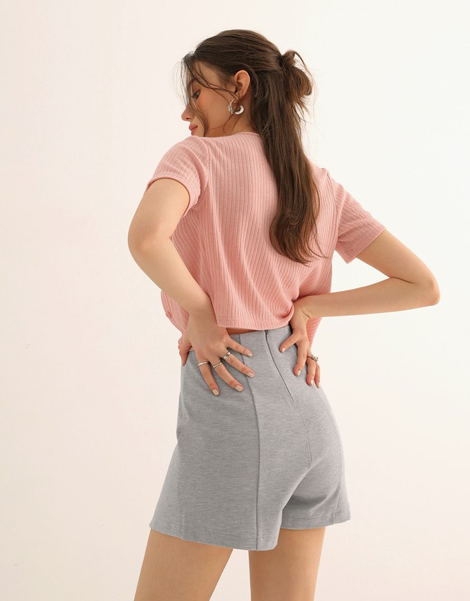 Short Sleeve Buttoned Knit Cardigan And AIR SPACE Logo Embroidered Ribbed Cami Padded Crop Top Set Wear