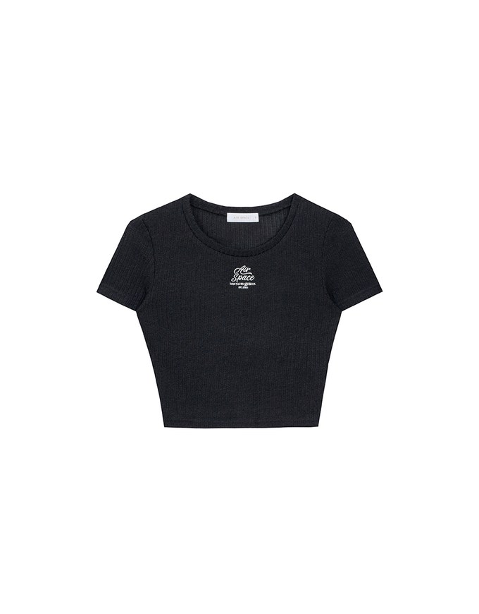 AIR SPACE Logo Embroidered Ribbed Knit Fitted Top