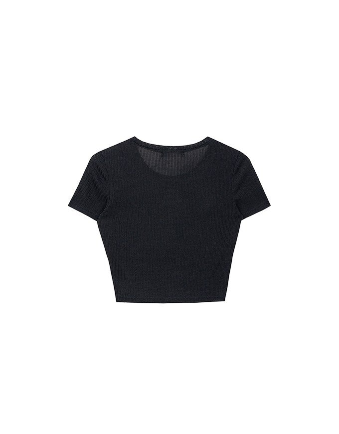 AIR SPACE Logo Embroidered Ribbed Knit Fitted Top