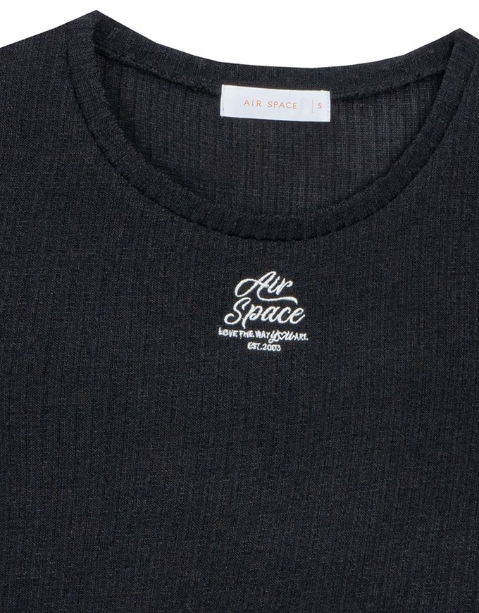 AIR SPACE Logo Embroidered Ribbed Knit Fitted Top