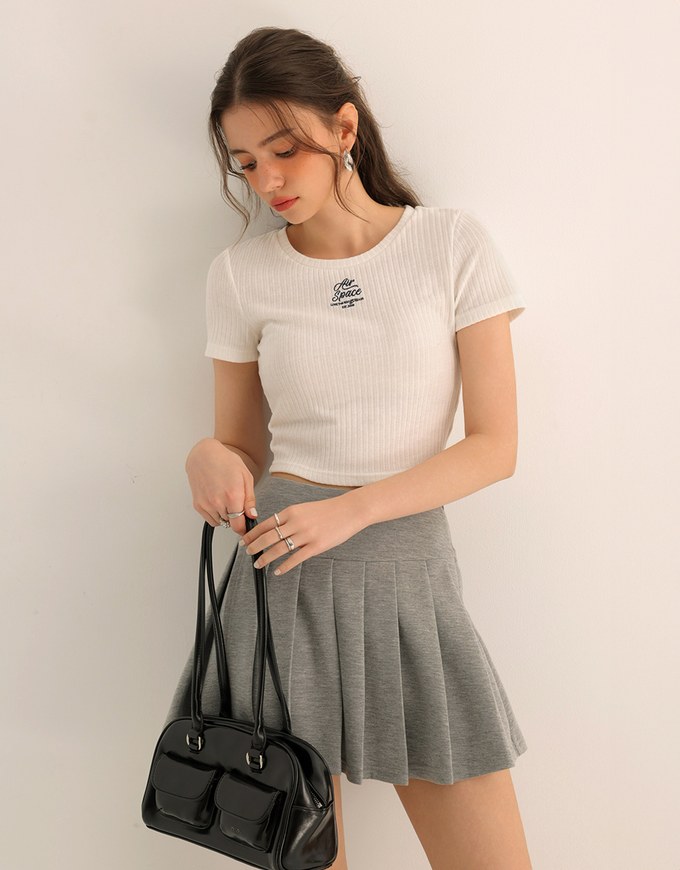AIR SPACE Logo Embroidered Ribbed Knit Fitted Top