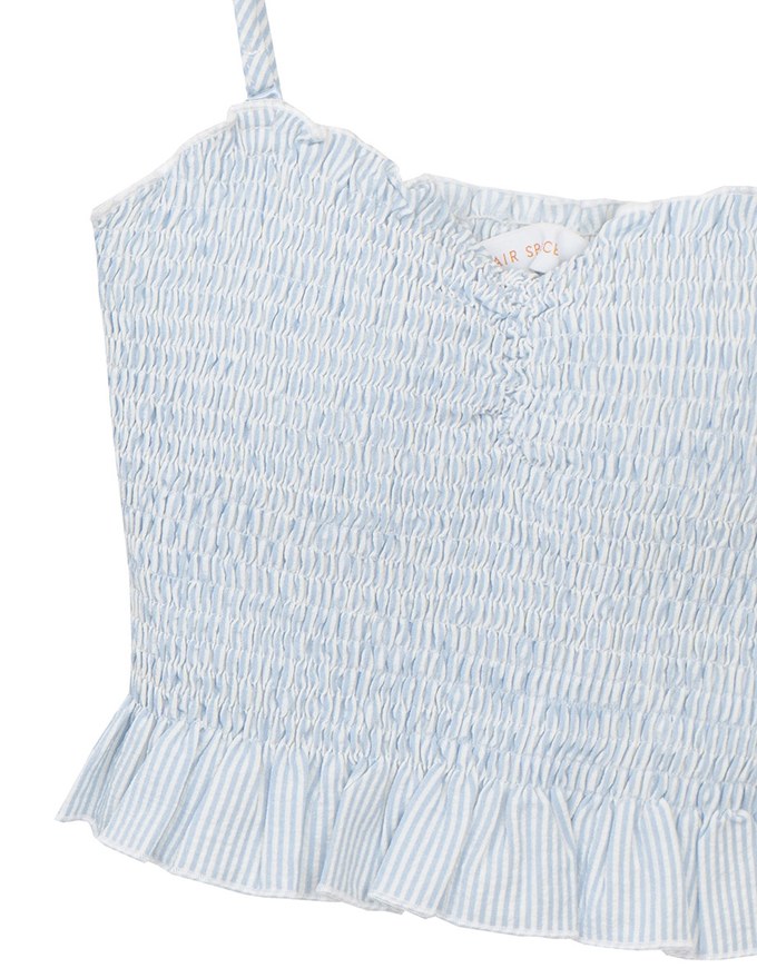 Ruched Striped Padded Cami Cropped Top with Ruffle Hem