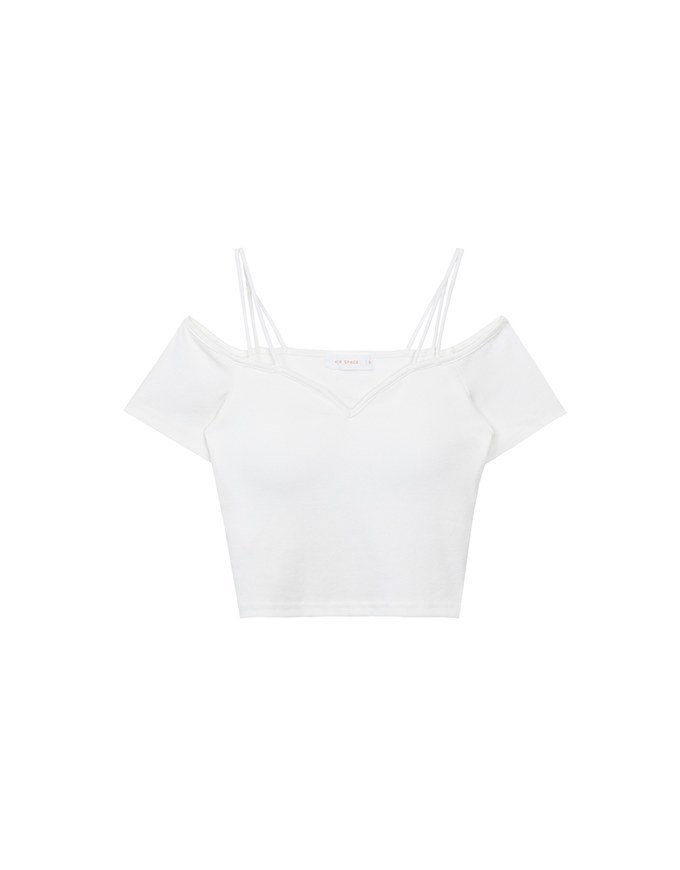 Sexy Off Shoulder Ribbed Knit Padded Top with Double Thin Straps