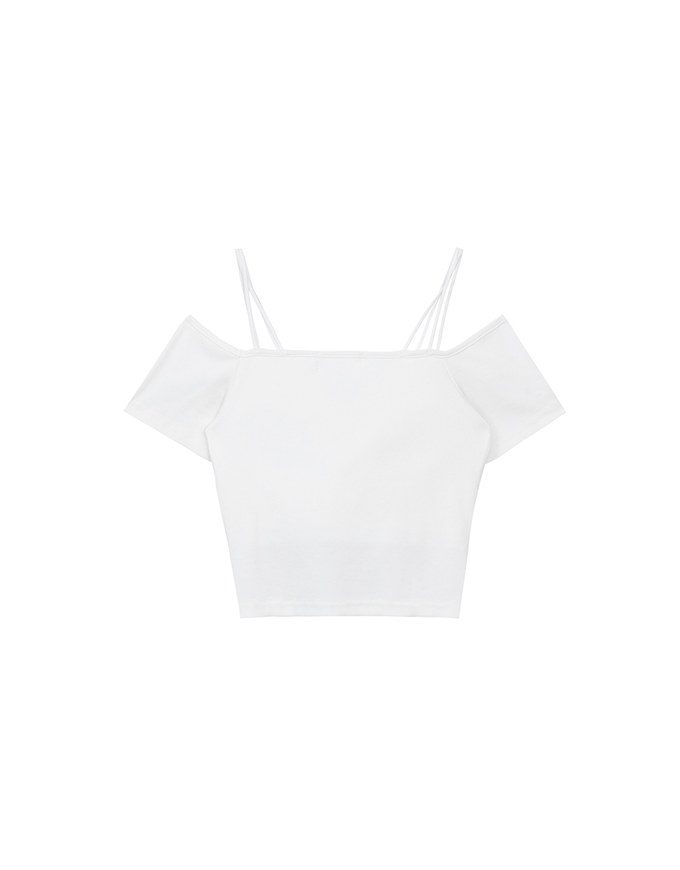 Sexy Off Shoulder Ribbed Knit Padded Top with Double Thin Straps