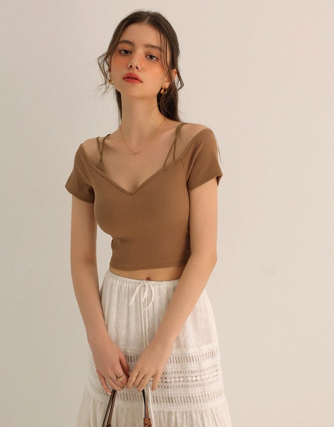 Sexy Off Shoulder Padded Bra Top Knitted Cotton Synthetics Cropped Top ( Removable Paddings)