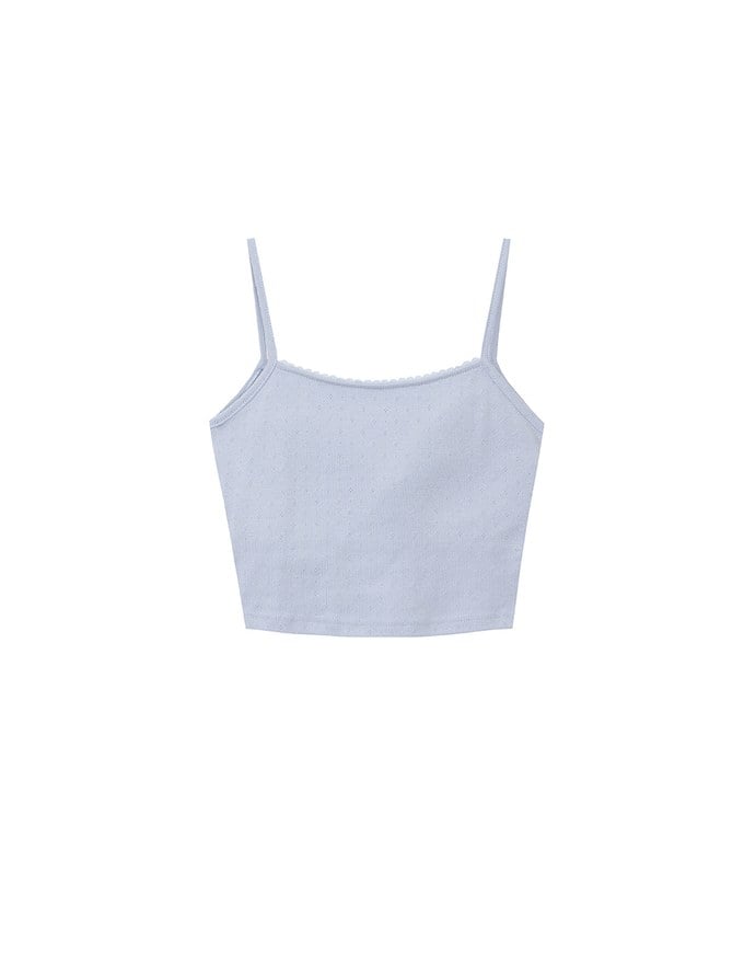 Summer Vibe Palm Embroidery Detail Padded Cami Crop Top