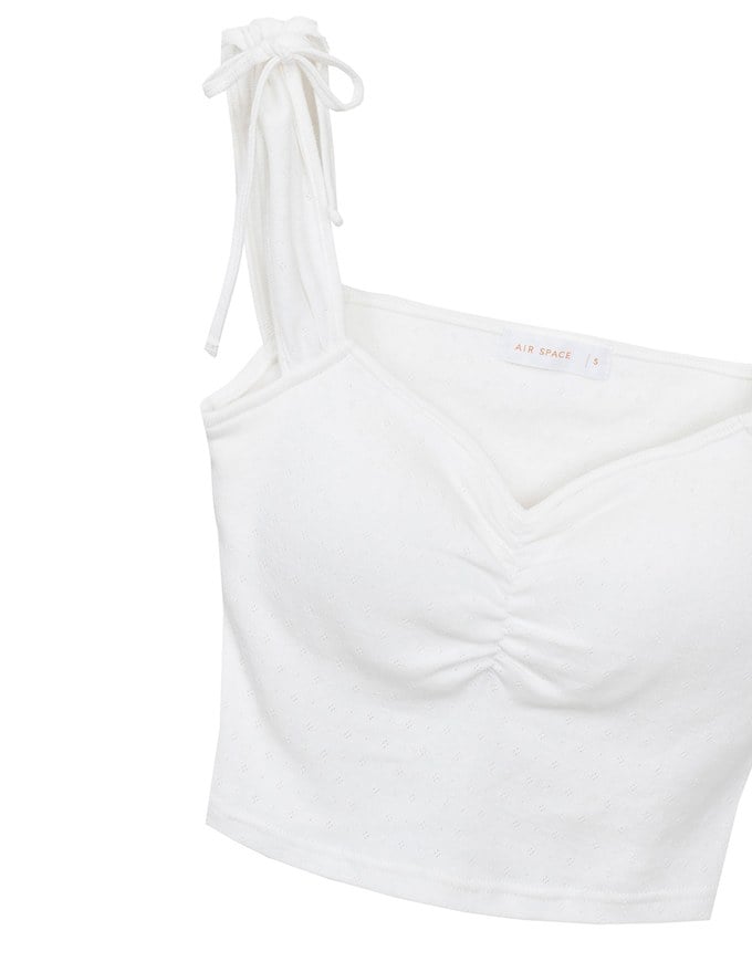 Ruched Sweetheart Neckline Double Strap Bow Tie Padded Tank Top