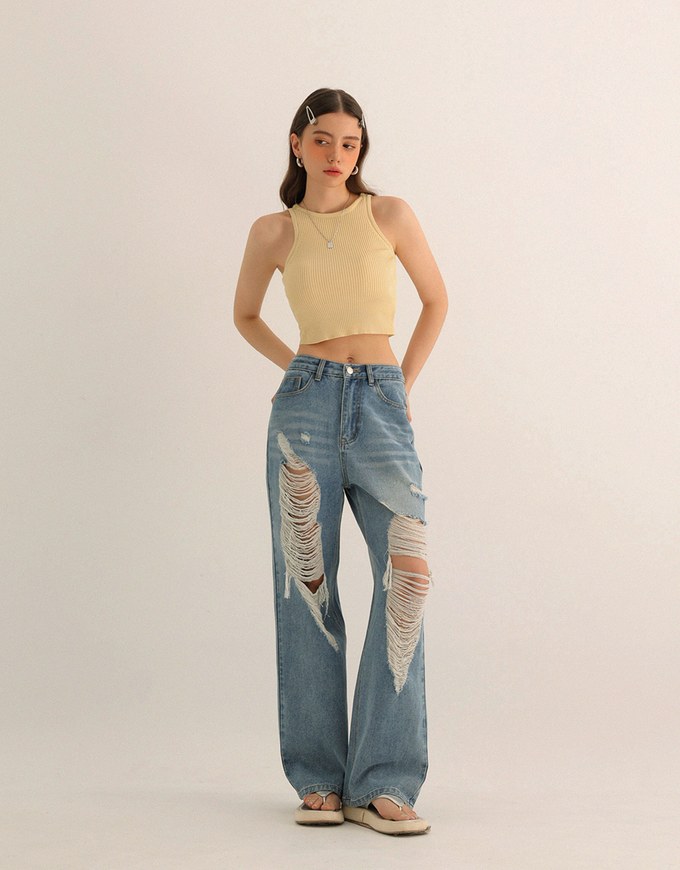 Minimalist Halter Neck Knit Padded Tank Top with Cross Back Tie Detail