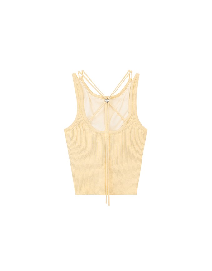 Minimalist Halter Neck Knit Padded Tank Top with Cross Back Tie Detail