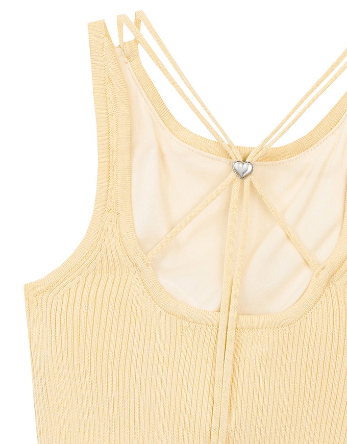 Minimalist Halter Neck Knit Padded Tank Top with Cross Back Tie Detail