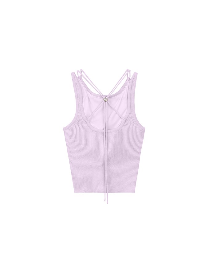Minimalist Halter Neck Knit Padded Tank Top with Cross Back Tie Detail