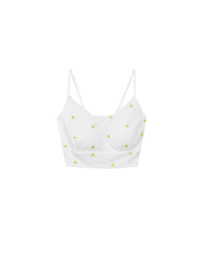 Lemon Embroidered V Neck Cami Padded Crop Top