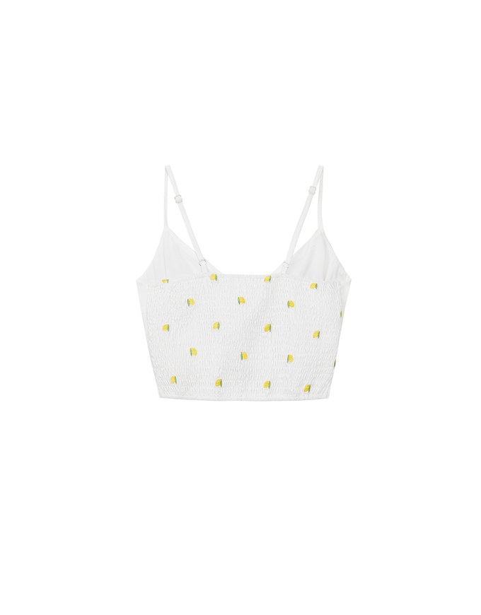 Lemon Embroidered V Neck Cami Padded Crop Top