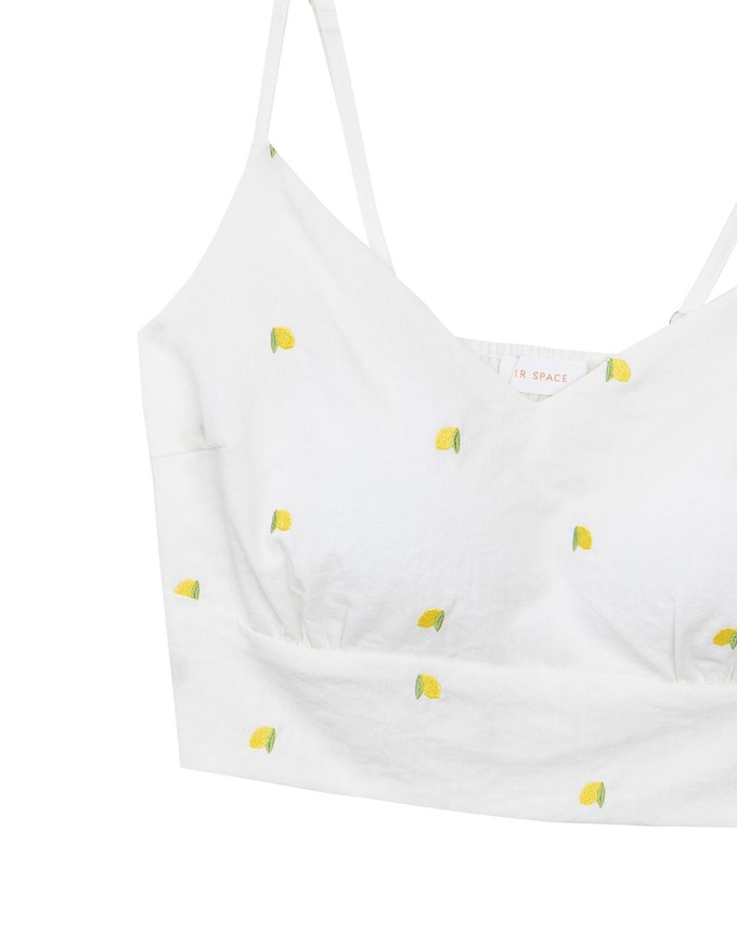 Lemon Embroidered V Neck Cami Padded Crop Top