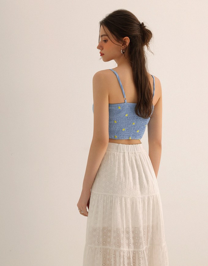 Lemon Embroidered V Neck Cami Padded Crop Top