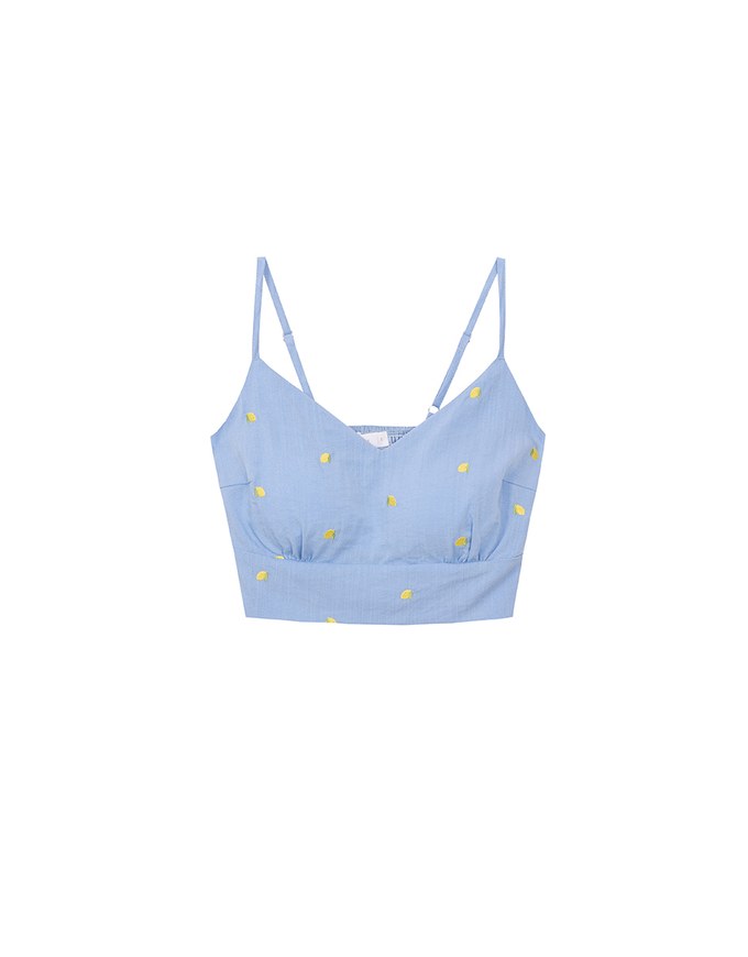Lemon Embroidered V Neck Cami Padded Crop Top