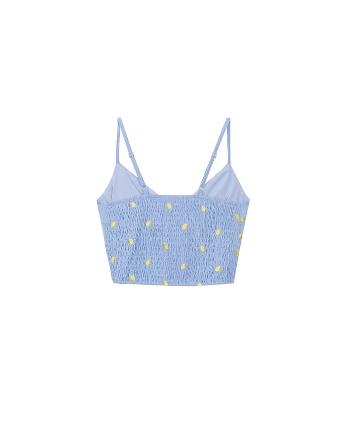 Lemon Embroidered V Neck Cami Padded Crop Top