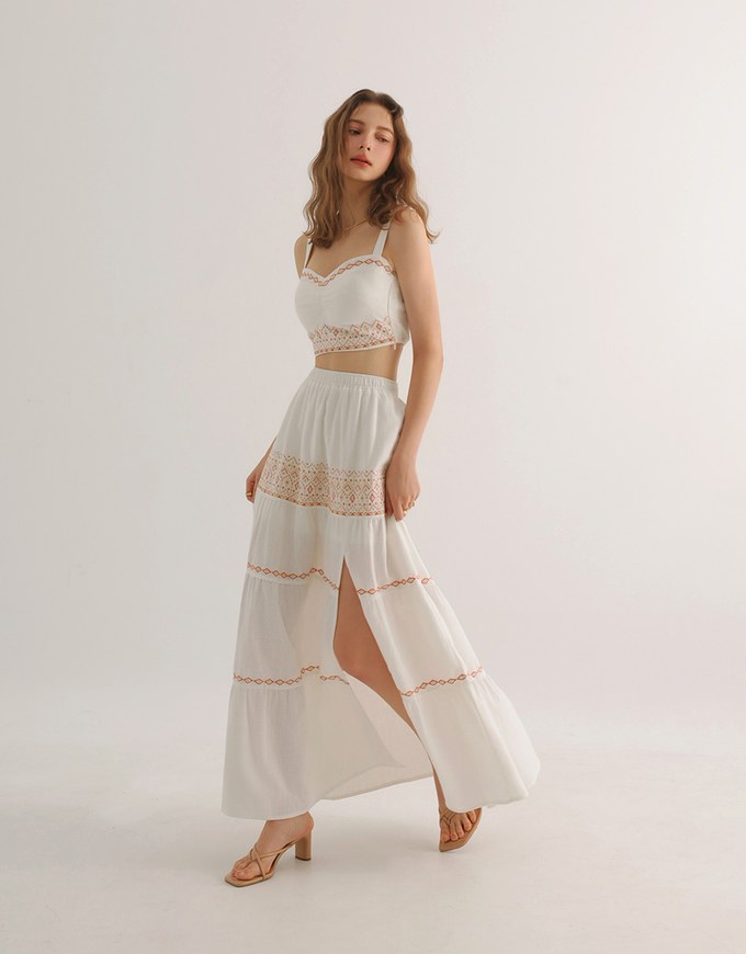 Ruched Sweetheart Boho Embroidered Padded Cami Top