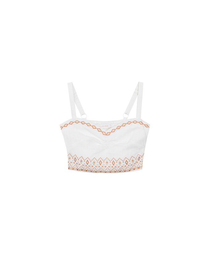 Ruched Sweetheart Boho Embroidered Padded Cami Top