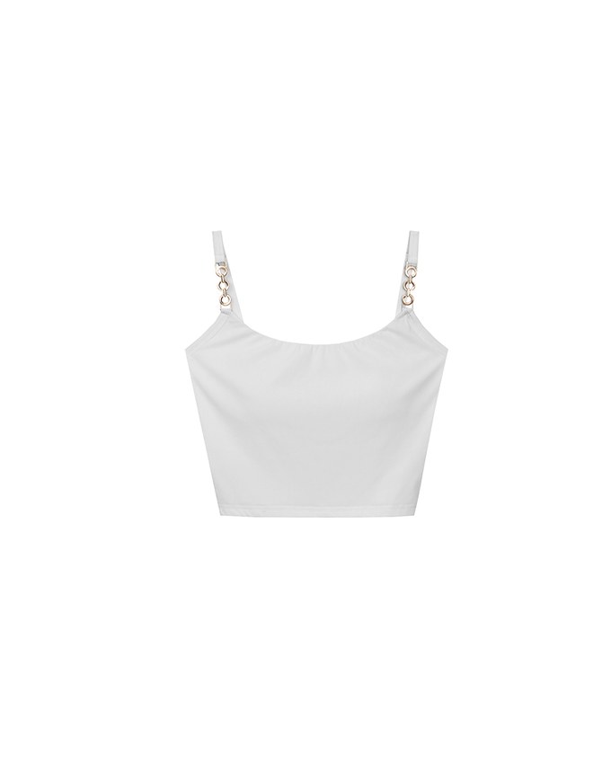 Cooling Fabric Cropped Cami Bra Top with Gold Chain Detail