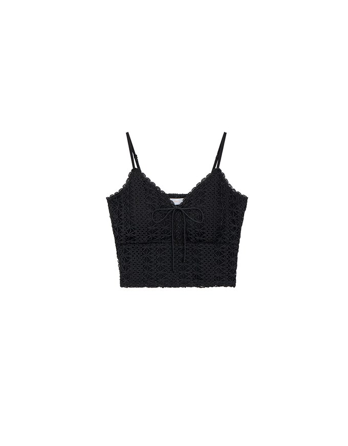 Crochet Lace Trim Tie Front Cami Padded Top