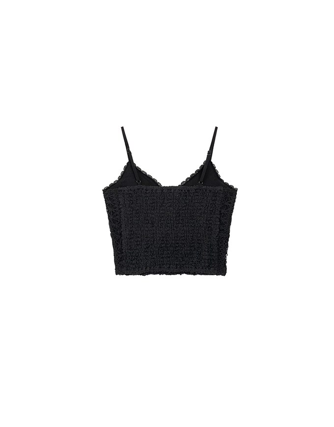 Crochet Lace Trim Tie Front Cami Padded Top