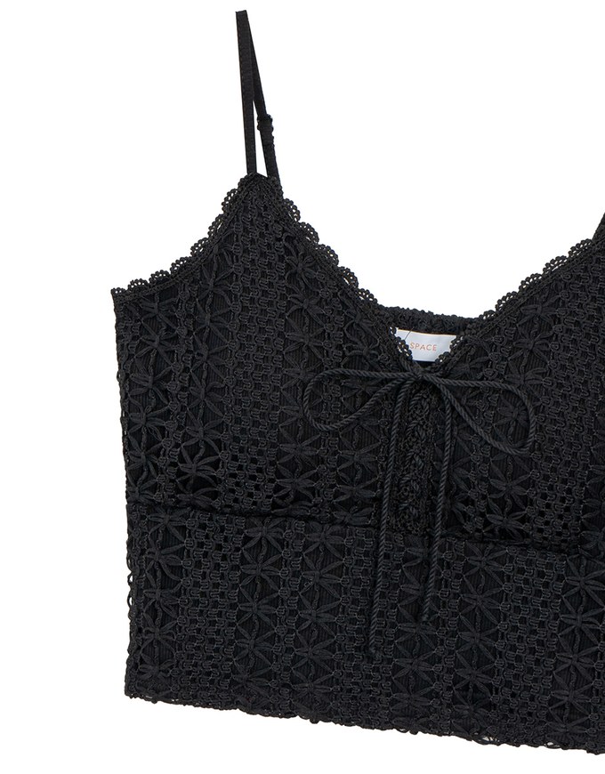 Crochet Lace Trim Tie Front Cami Padded Top