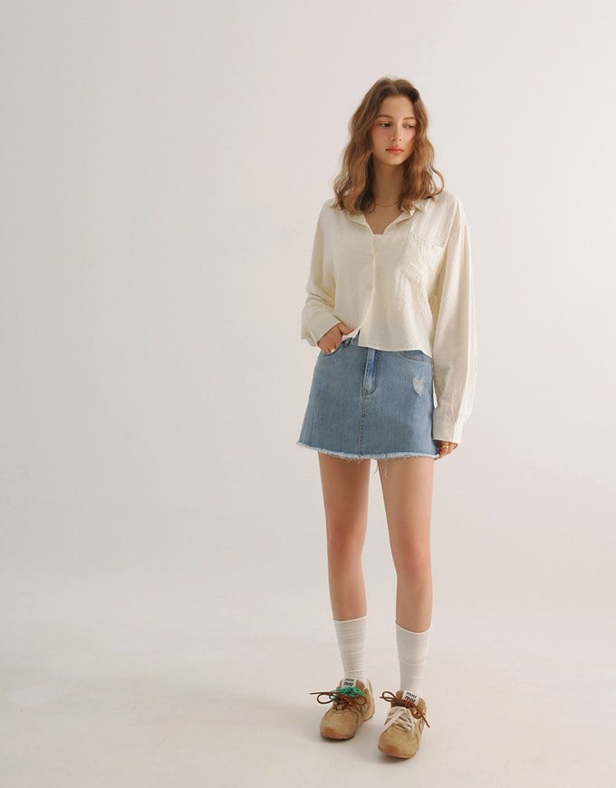 Heart Patterned Dot Button Up Blouse with Relaxed Collar Design