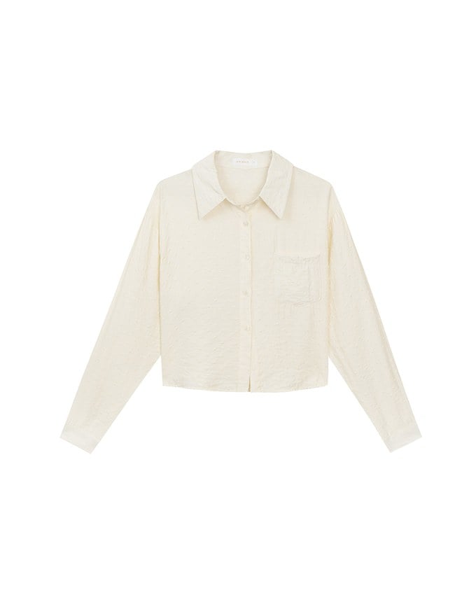 Heart Patterned Dot Button Up Blouse with Relaxed Collar Design