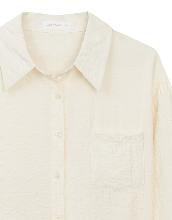 Heart Patterned Dot Button Up Blouse with Relaxed Collar Design