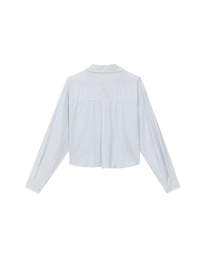 Heart Patterned Dot Button Up Blouse with Relaxed Collar Design
