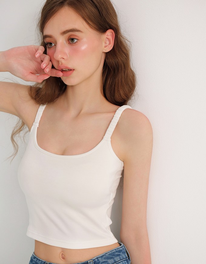 【AIRY COOL 2.0】Open Back Ribbed Bra Top with Wide Ruched Straps