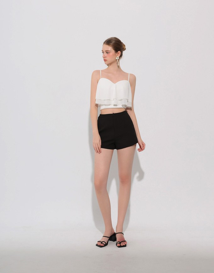 Double Ruffled Layered Chiffon Padded Camisole Top with Adjustable Straps