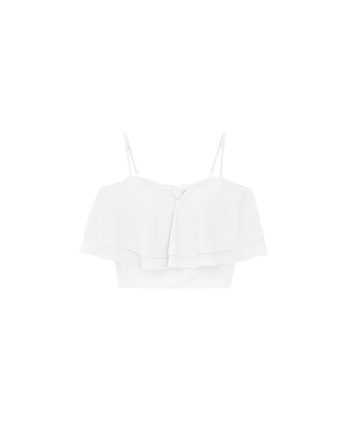 Double Ruffled Layered Chiffon Padded Camisole Top with Adjustable Straps