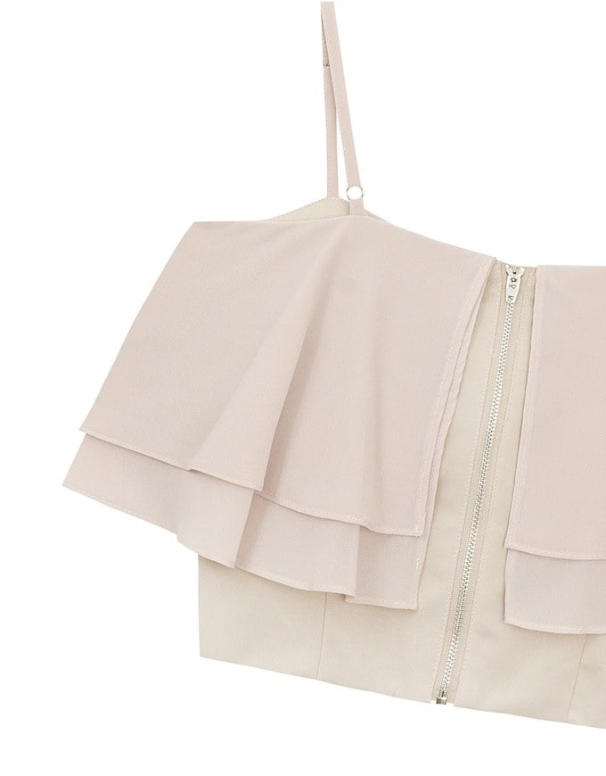 Double Ruffled Layered Chiffon Padded Camisole Top with Adjustable Straps