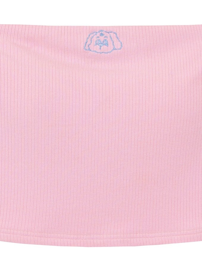【Lyra & Toby】Embroidery Graphic Ribbed Padded Tube Top