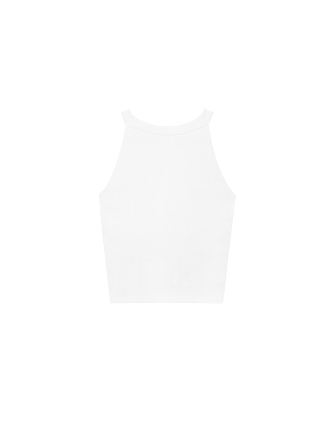 【Lyra & Toby】Embroidery Graphic Ribbed Halter Padded Tank Top