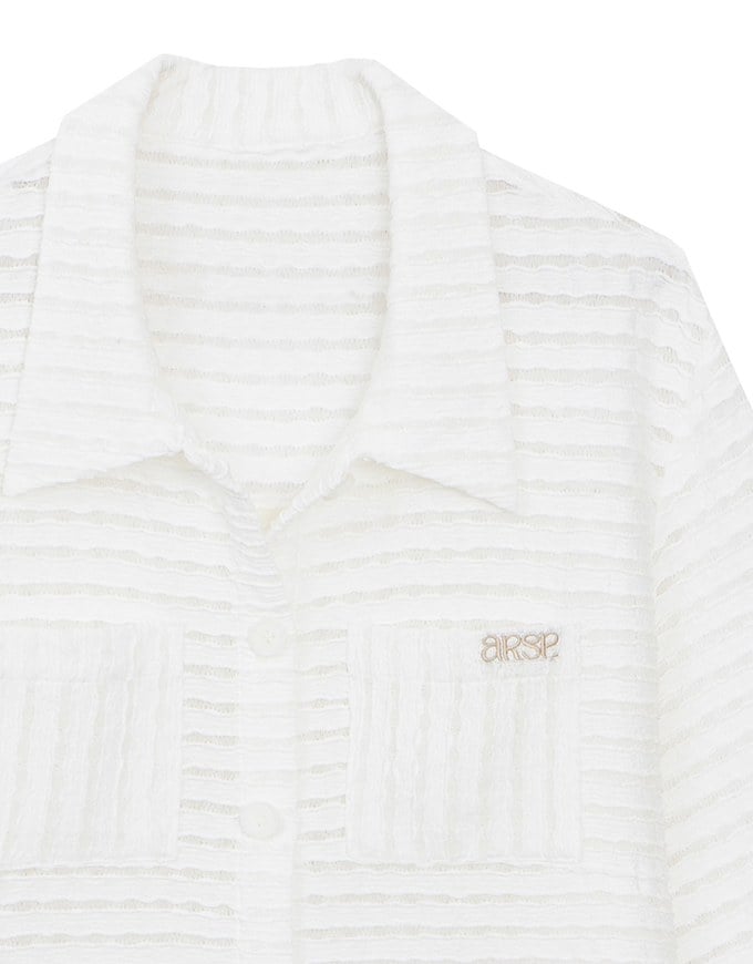 Wavy Textured Oversized Sheer Shirt with AIR SPACE Logo Embroidered