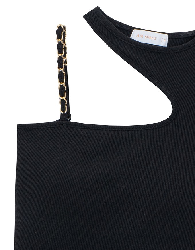 Asymmetric Cut Out Knit Padded Tank Top with Chain Strap