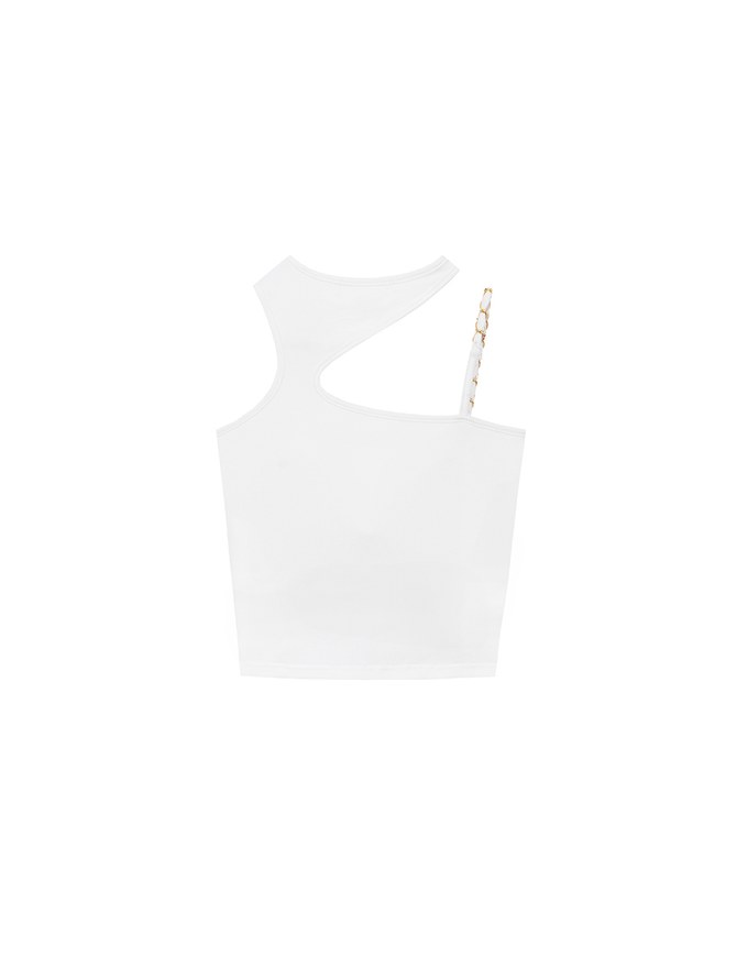 Asymmetric Cut Out Knit Padded Tank Top with Chain Strap