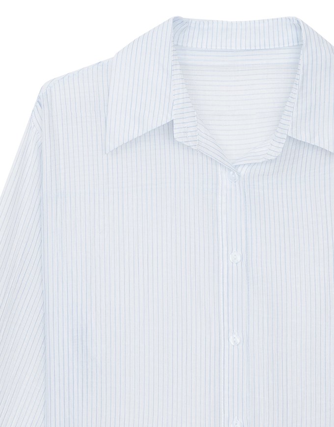Oversized Sheer Vertical Stripe Button Down Cropped Shirt