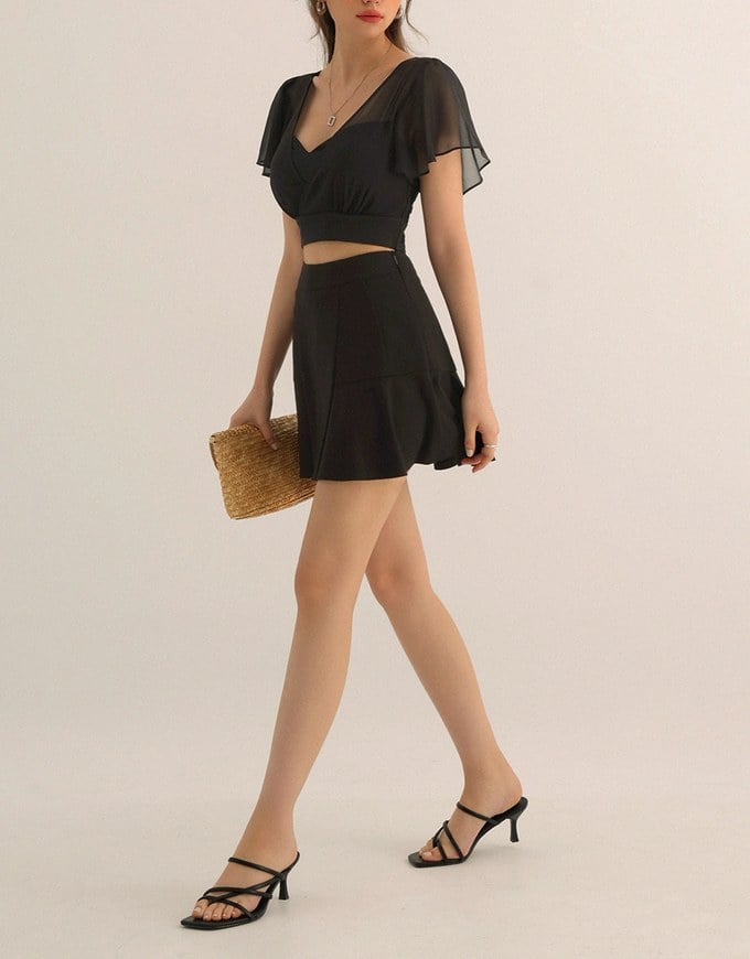 Chic High Waisted Flare Hem A Line Mini Skirt
