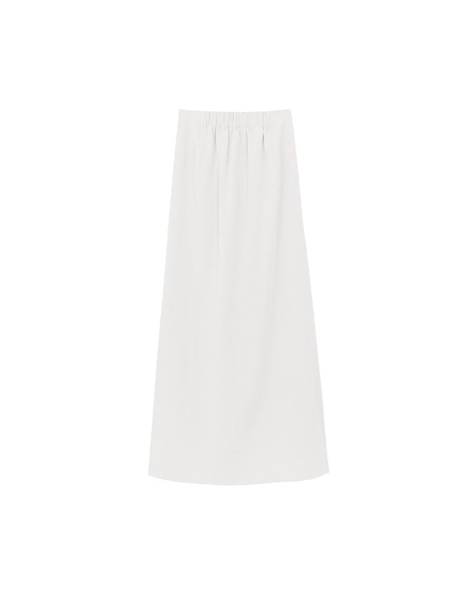 Side Ruched High Waist Maxi Skirt with Front Slit