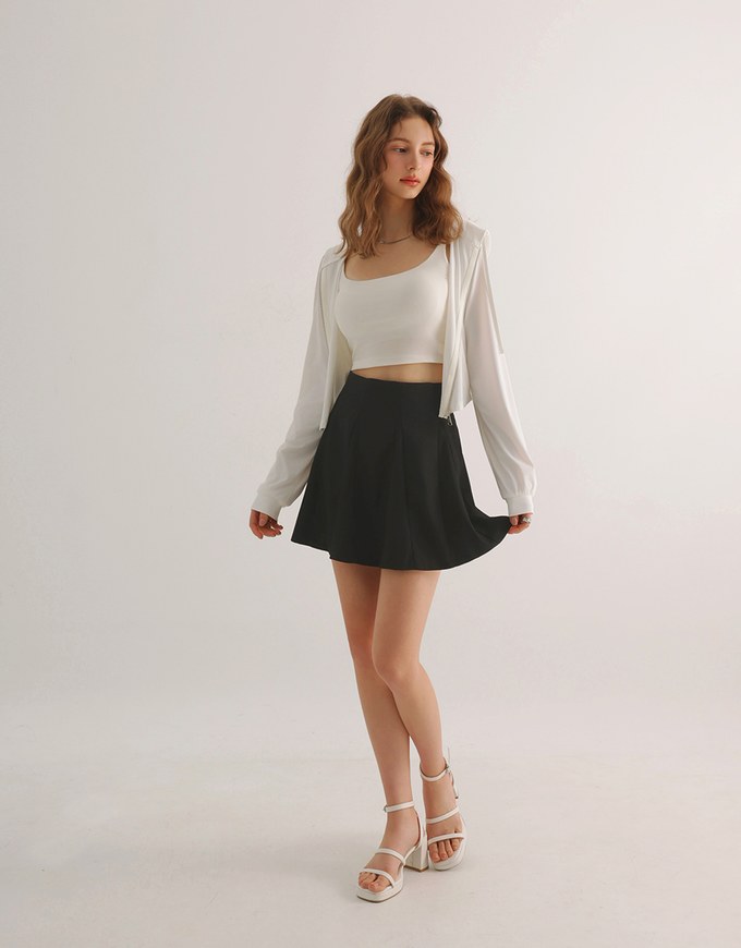 High Waist Flared Pleated Mini Skirt