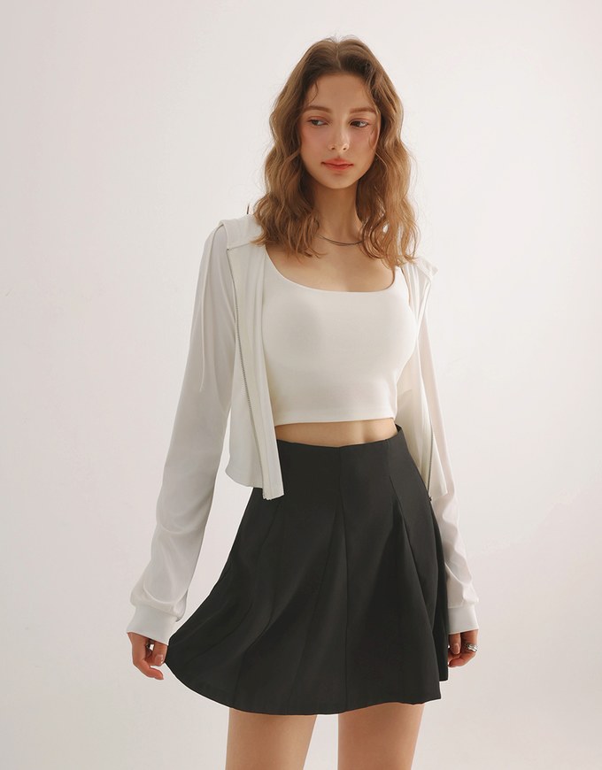 High Waist Flared Pleated Mini Skirt