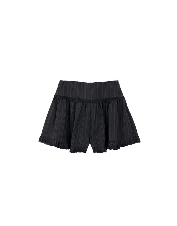 High Waist Tiered Crinkle Shorts with Ruffled Lace Hem Detail